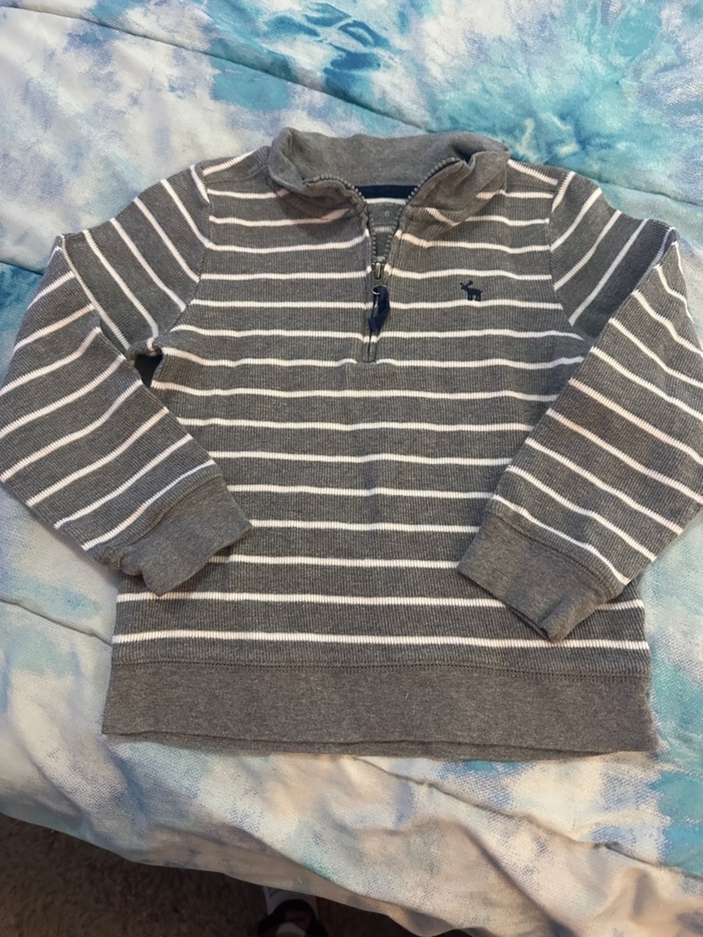 Carter's Gray and White Striped Zip-Up Sweater~
